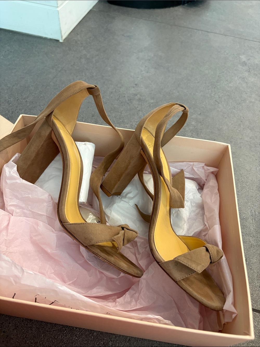 Alexandre Birman Brown Suede Knot Block Heel Sandals